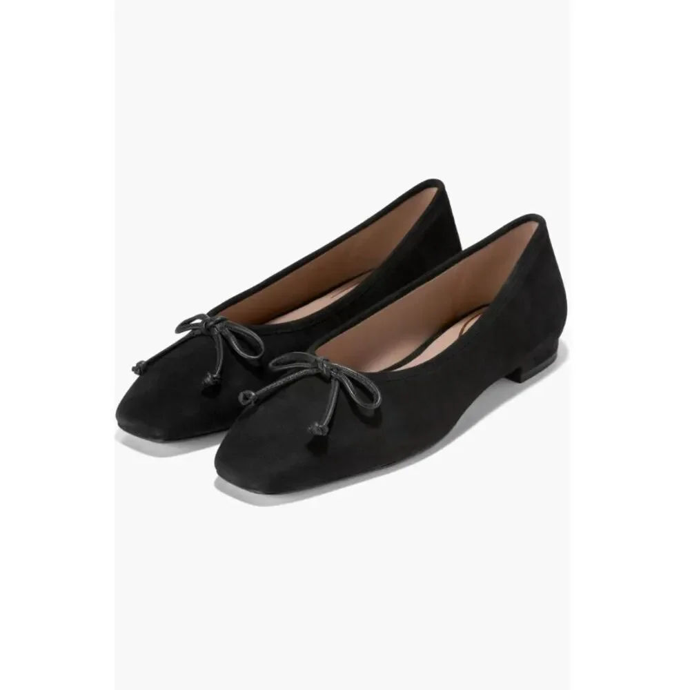 New Cole Haan Bethany Square Toe Ballerina Flats Size 10.5 In Black Suede NEW